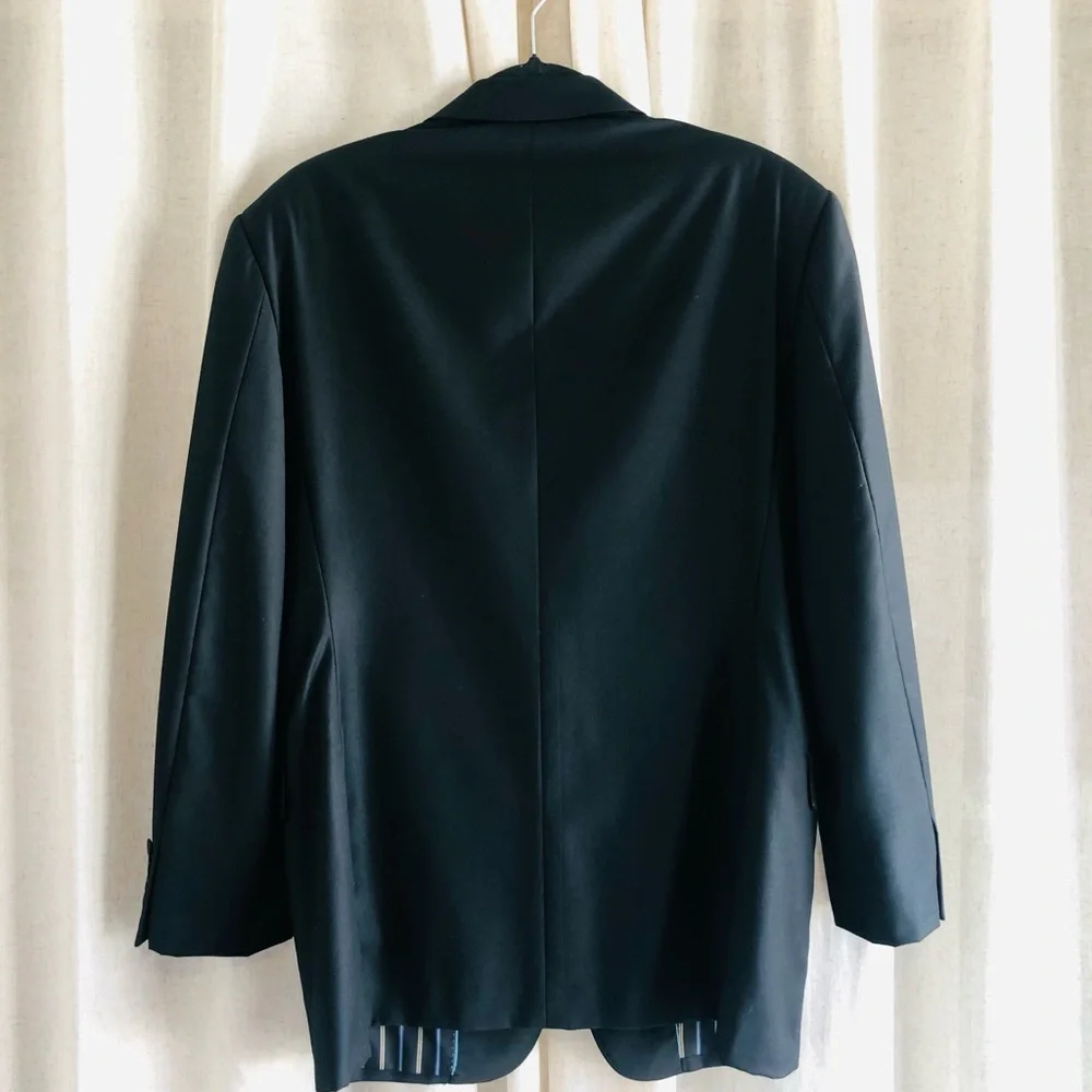Carven Men's Black Suit Jacket with Subtle Satin Lapel